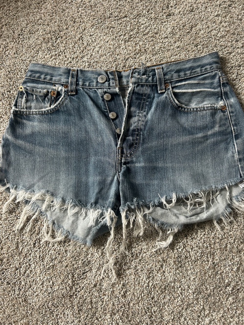 Levi's 501 Light Blue Distressed Denim Cutoff Shorts W29